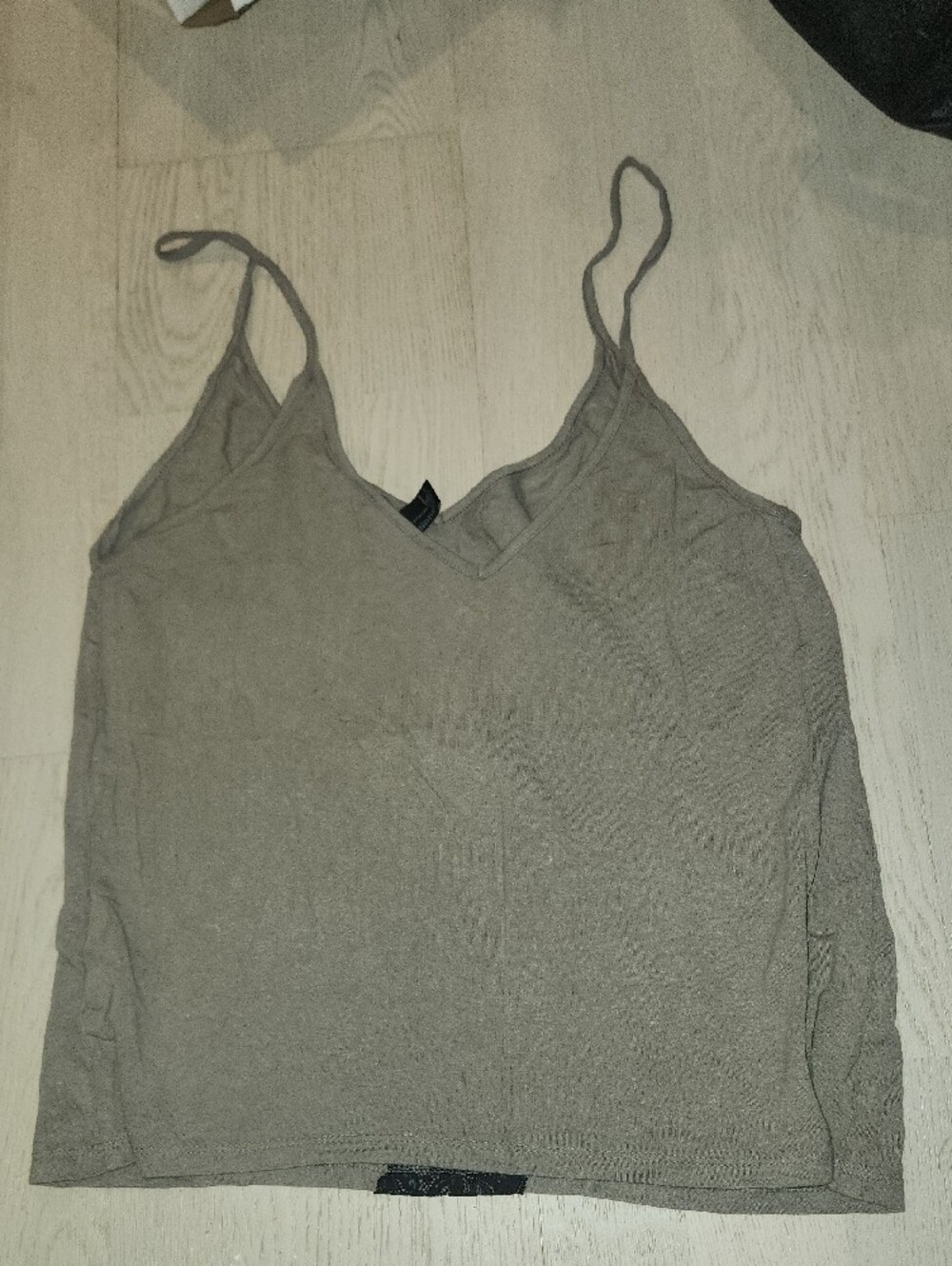 Women's Olive Gray Spaghetti Strap Tank with Black Lace Trim - Picture 3 of 3